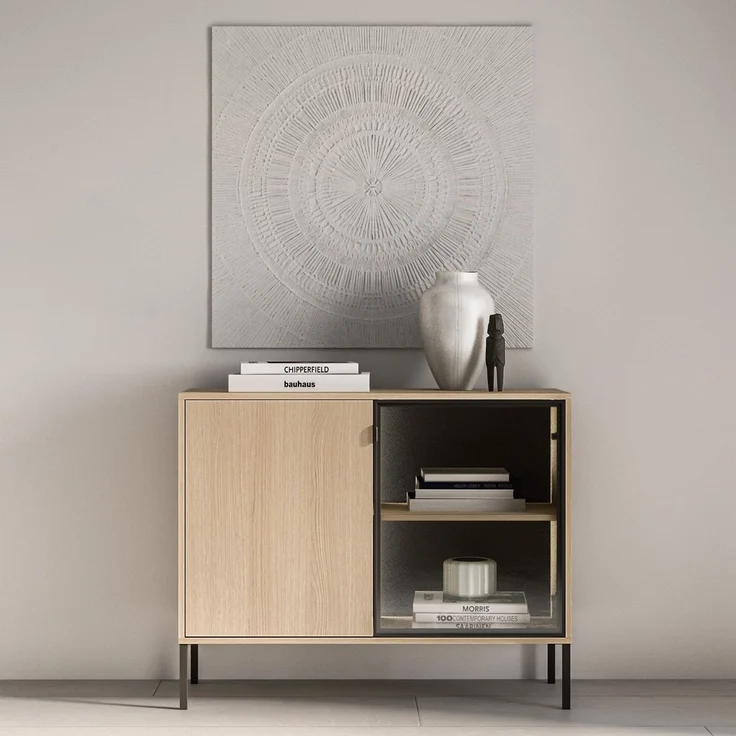 Selsey 'Barnee' – Sideboard mit beleuchteter Glasvitrine, Eichenholzoptik, 107 cm – Bild 2
