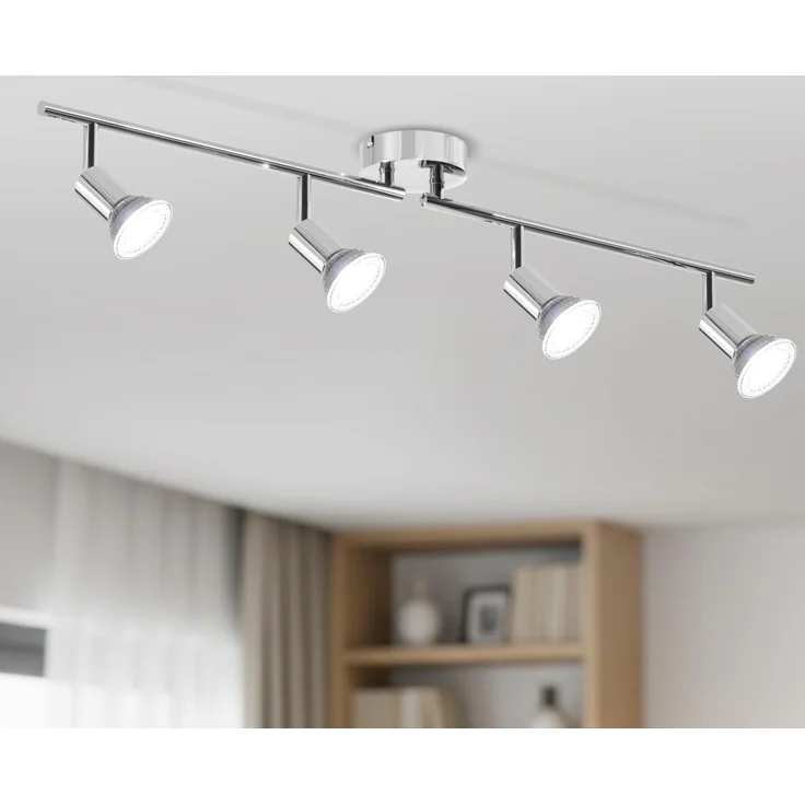 LVWIT Deckenleuchte LED Spotleuchte 4 Flammig GU10 Modern Chrom Deckenspot Schwenkbar 350° Drehbar Küchelampe Spot Strahler Decke Wohnzimmer Schlafzimmer Deckenstrahler (Ohne Leuchenmittel) – Bild 1