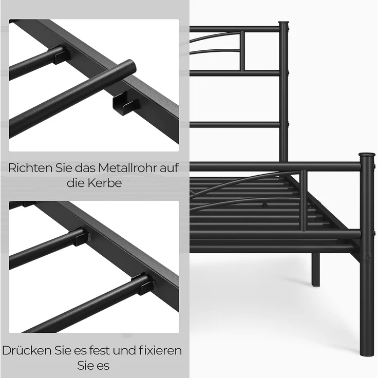 Yaheetech Metallbett mit Lattenrost, Wolkenmuster, Schwarz, 140x200 cm – Bild 7