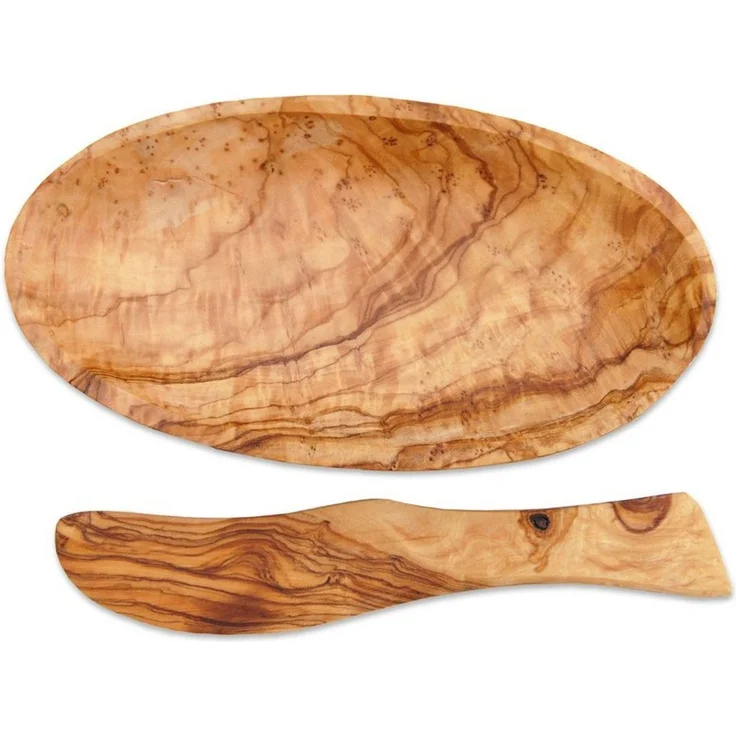 Olivenholz-erleben Buttermesser mit Schale aus echtem Olivenholz (1 Stück), Messer schonend zu Porzellan, Glas & Beschichtungen – Bild 2