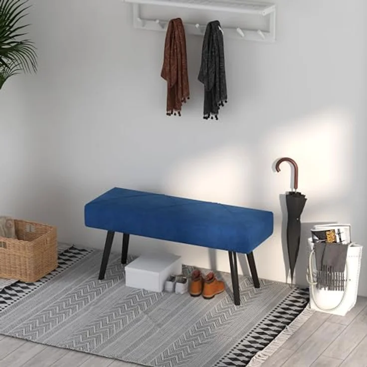 HOMCOM Polsterbank mit X-Muster, in Samtoptik, bis 120 kg Belastbar (Bettbank, 1-St, Sitzbank), für Schlafzimmer, 100 x 36 x 45 cm, Blau – Bild 9
