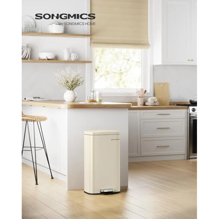 Songmics Mülleimer, geruchsdicht, Edelstahl, 30 Liter, Sandbeige – Bild 3
