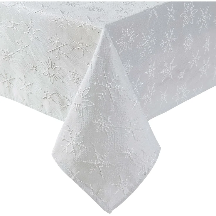 Laura Ashley Tischdecke, Bestickt, Jacquard-Stoff, knitterfrei, für Esszimmer, Urlaub, Party, Hochzeit oder Bankett, 152,4x365,8 cm, Schneeflocken-Silber