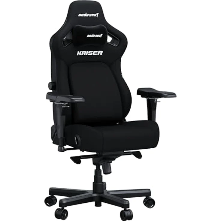 Anda Seat Kaiser 4 Gaming Stuhl Ergonomisch - Großer Gamerstuhle für Erwachsene mit 4-Stufen LendenwirbelstüTZE, Leinenstoff, Nacken- & Rückenstütze, Gamer Stuhl Schwarz Stoff – Bild 2