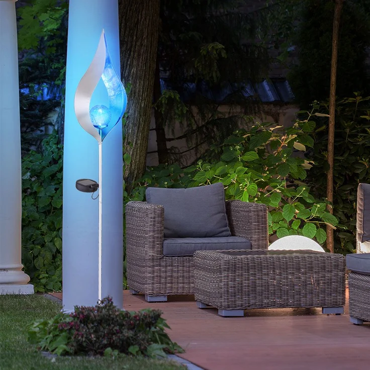 LED Solar-Steckleuchte, silber-blau, Flammen-Optik, H 90 cm – Bild 5