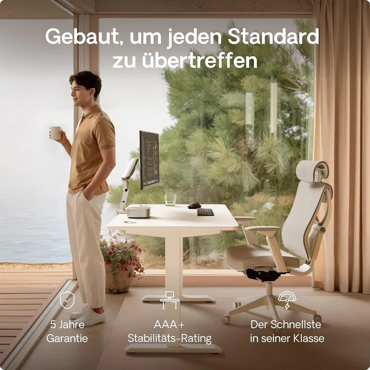 Höhenverstellbarer Schreibtisch - Höhenverstellbar Elektrisch mit Flüsterleisem Dual-Motor & Touchscreen - Hohe Tragfähigkeit - Stehtisch von Desktronic, Weiß + Weiß, 200x80 cm – Bild 2