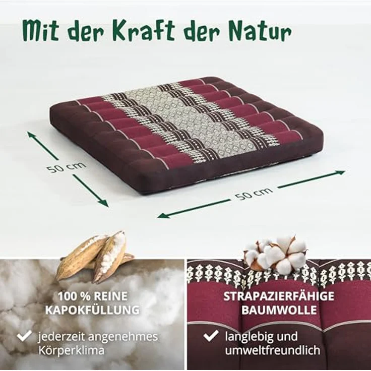 livasia Sitzkissen Sitzkissen 50 cm, vegan und handgefertigt, 50 x 50 x 6 cm, Kapok – Bild 5