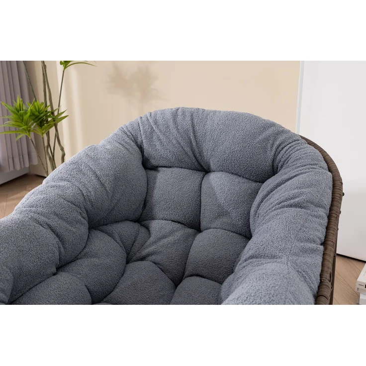 Rattan-Schaukelstuhl für den Außenbereich, gepolsterter Schaukel- und Liegesessel für Veranda, Wohnzimmer, Terrasse, Garten, Grau – 93 x 73 x 23 cm – YOUDENOVA – Bild 4