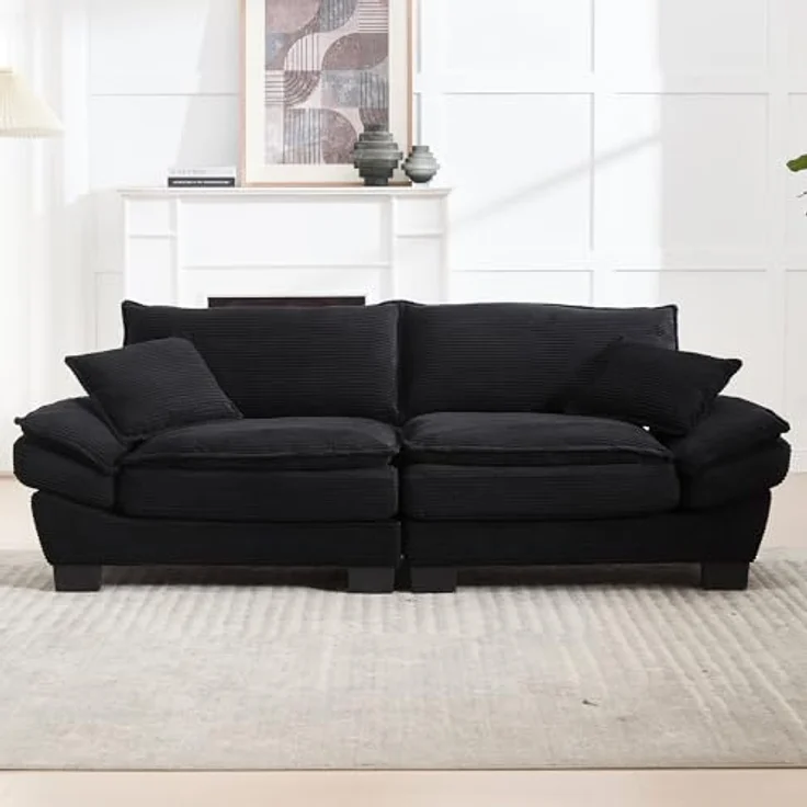 Ball & Cast Couch mit Schlaffunktion, Samt Sofa 2 Sitzer mit Kissen für das Wohnzimmer Wohnung Schlafzimmer, 224 x 81 x 81 (BxHxT), Schwarz – Bild 4