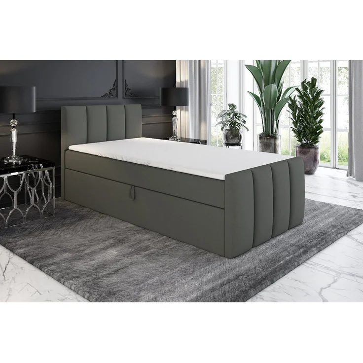 A&J MöbelLand GmbH Boxspringbett FUNI, Einzelbett mit Bettkasten, hochwertigem Topper und gepolstertem Kopfteil, Länge 216 cm, Höhe 106 cm, verschiedene Farben erhältlich