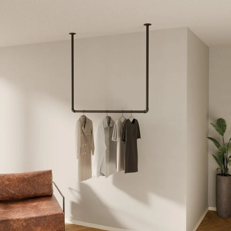 pamo. design Garderobenstange Kleiderstange HANG für Jacken, Mäntel & Kleidung, (Set, 1), schwarze Garderobe für den Eingangsbereich mit hohen Decken – Bild 4