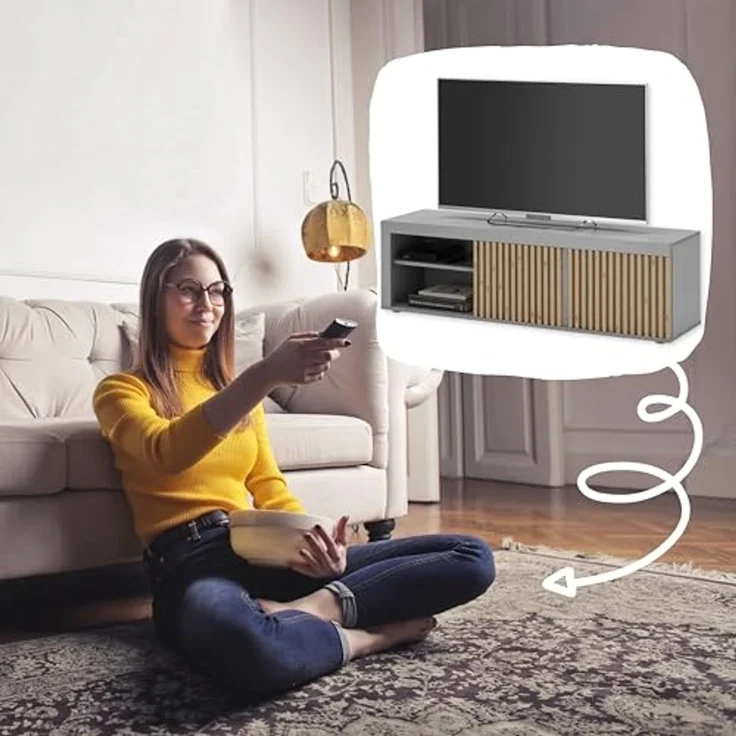 Jasper TV-Lowboard in Grau, Artisan Eiche Optik - Moderner TV Schrank mit viel Stauraum für Ihr Wohnzimmer - 150 x 40 x 40 cm (B/H/T) – Bild 5