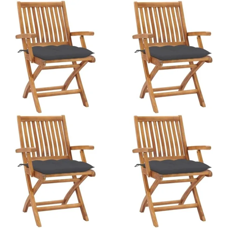 vidaXL Klappbare Gartenstühle mit Kissen 4 Stk. Massivholz Teak 3072738