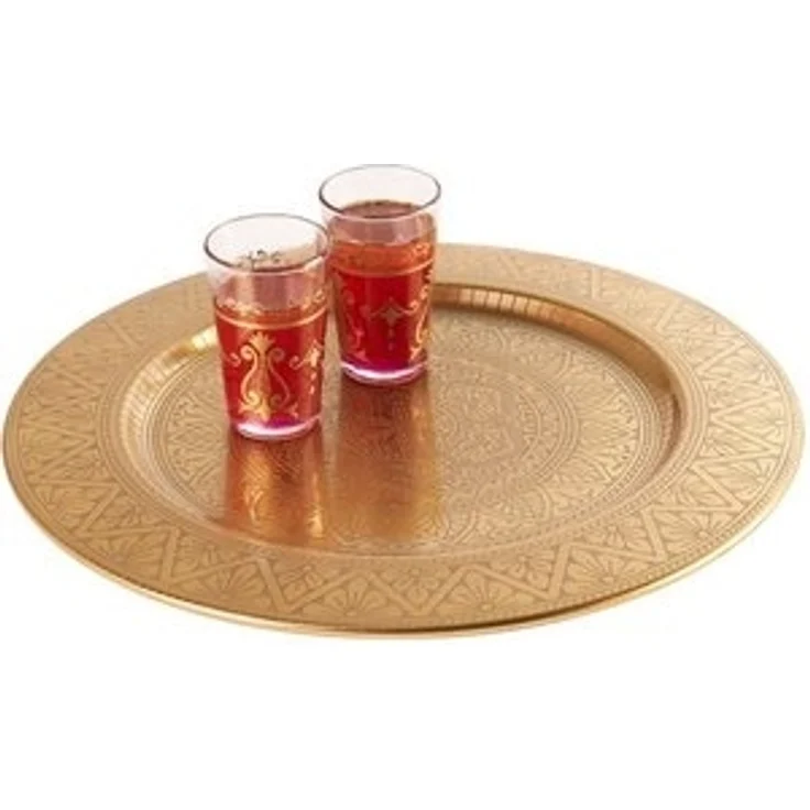 Marrakesch Orient & Mediterran Interior Tablett Orientalisches rundes Tablett aus Metall Manar 35cm, Handarbeit – Bild 6