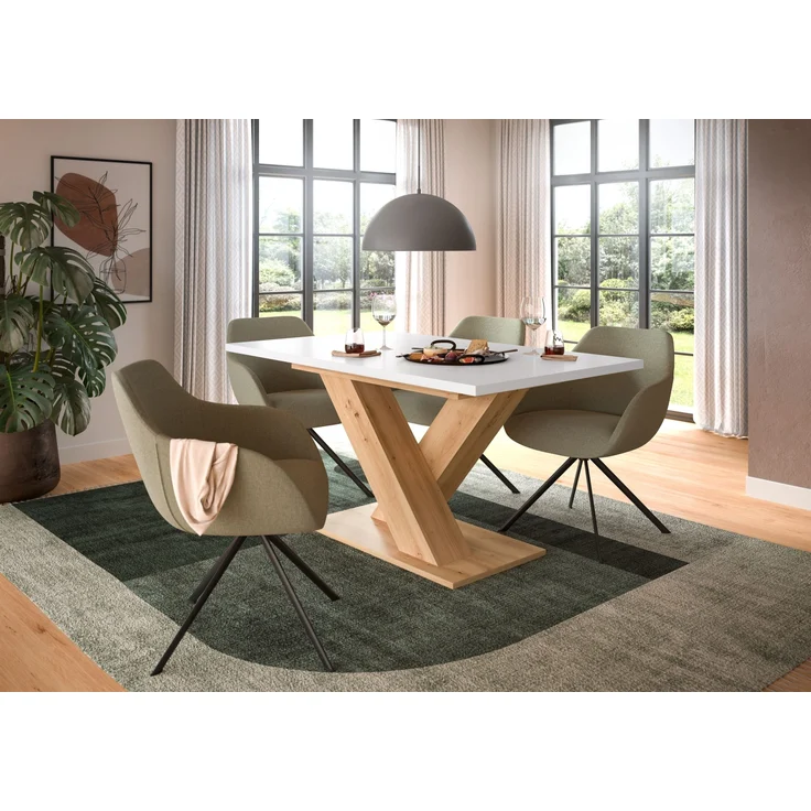 Kulissen-Esstisch >Motion< ausziehbar 190cm, weiß / artisan Dekor - 150/190x76x90cm (BxHxT) – Bild 3