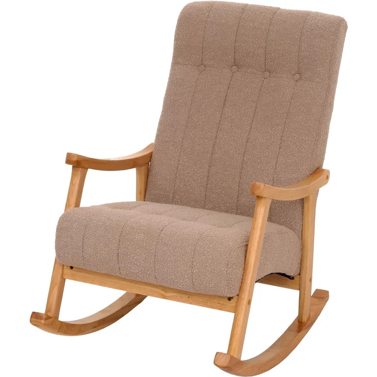 Schaukelstuhl HWC-K10, Relaxsessel, Holz FSC® Stoff/Textil Bouclé (450g/m²) ~ taupe, Gestell natur – Bild 9
