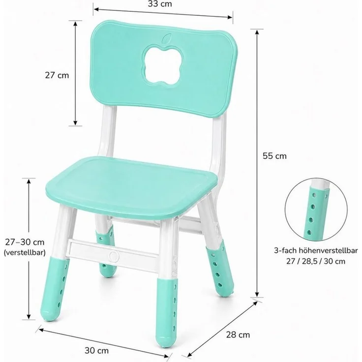 BAYLI Schreibtisch Kinderstuhl Helltürkis höhenverstellbar 27–30 cm – Kunststoff Stuhl – Bild 2