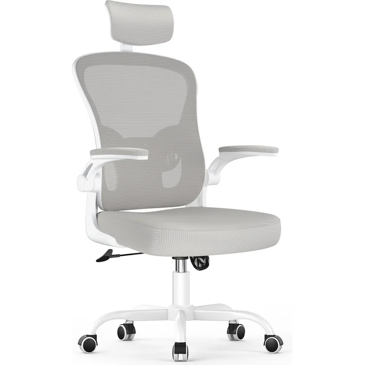 Botifly Ergonomischer Bürostuhl mit Kopfstütze, Mesh-Gewebe, Grau, 90°-120° Wippfunktion, 10 cm Höhenverstellbar, mit Lendenwirbelstütze, 52 x 26 x 57 cm – Bild 1