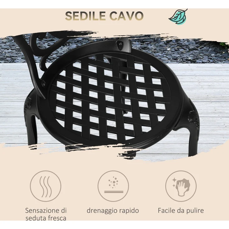 3-teiliges Gartenset mit 2 Gartenstühlen und einem Glas-Beistelltisch mit Sonnenschirmloch, aus Aluminium, schwarz – Bild 8