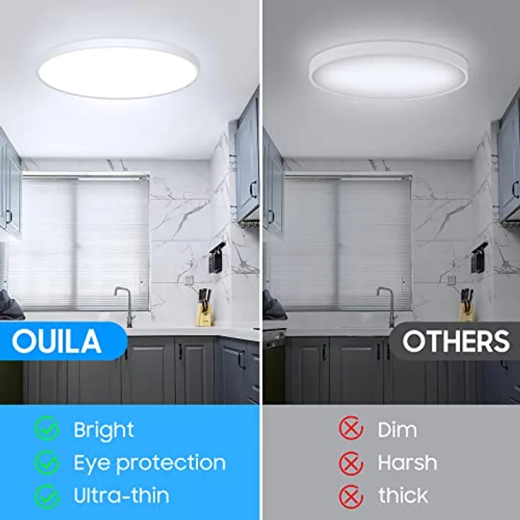 Deckenlampe Led Deckenleuchte Flach Rund - Ø30CM 24W 6500K 2400LM Kaltweiß Modern Küchenlampe Badlampe Led Deckenlampe Wohnzimmer Lampe Decke für Küche Schlafzimmer Badezimmer Kinderzimmer Flur Keller – Bild 3