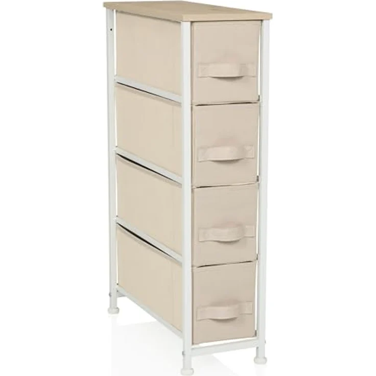 hjh LIVING Kommode mit 4 Stoffschubladen FOLDRESS S 20 x 48 x 76 cm Schubladenkommode Organizer, höhenverstellbare Fußgleiter, Metall-Gestell, Beige – Bild 2