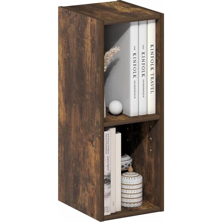 Furinno Fulda Bücherregal, 2-stöckiges schmales Bücherregal, Regal mit 8-Zoll breitem Stauraum, 23,6(T) x 20,0(B) x 53,8(H) cm, für Wohnzimmer, Schlafzimmer, Home Office, Amber-Kiefer – Bild 4