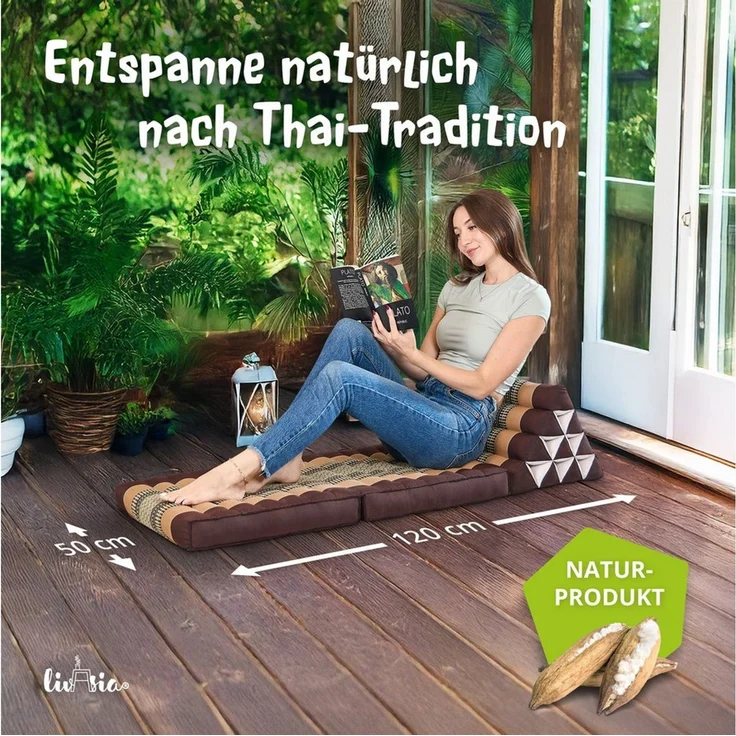 livasia Sitzsack Thaikissen 2 Auflagen, vegan und handgefertigt, 120x50x8cm, Kapok – Bild 2