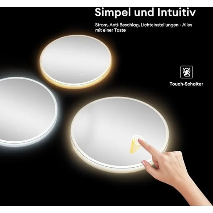 dopporo LED Badspiegel Rund 80cm, Wandspiegel mit Touchschalter, Antibeschlag und stufenlosem Dimmen (2700k-6500k) – Bild 2