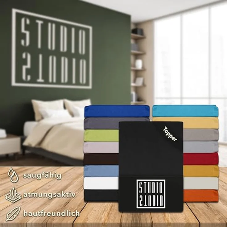 STUDIO Basic Topper Spannbettlaken 180x200 cm, 100% gekämmte Baumwolle, Oeko-TEX 100, Markenqualität, Bettlaken 180x200 Topperbezug Jersey - Anthrazit – Bild 7