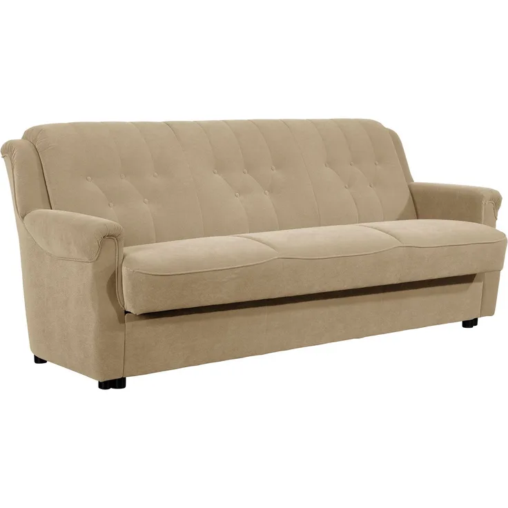 Sofa 3-Sitzer mit Bettfunktion Kaylyn Flockstoff sand