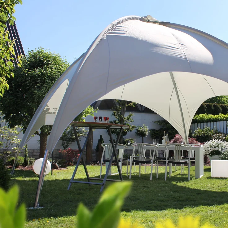 LECO Kuppelzelt mit vollverzinktem Stahlrohrgestell, Polyester lichtgrau, 5x5 m – Bild 6