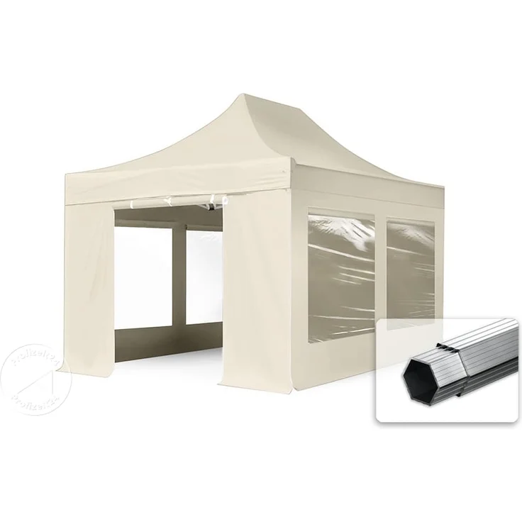 3x4,5 m Faltpavillon PROFESSIONAL Alu 40mm, Seitenteile mit Panoramafenstern, creme – Bild 1