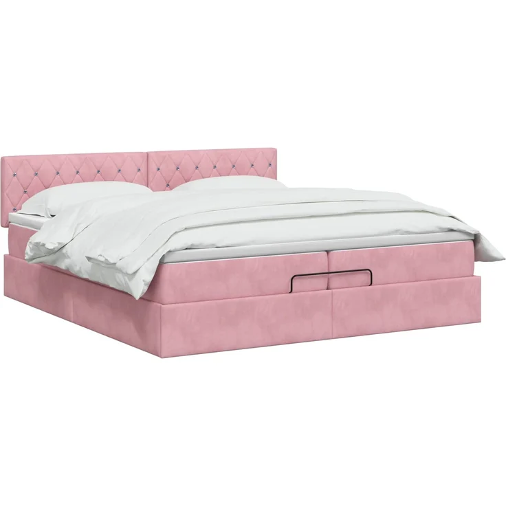 vidaXL Ottoman Bett mit Matratze mit Kopfteil Rosa 200 x 200 cm Samt 3456512 – Bild 3