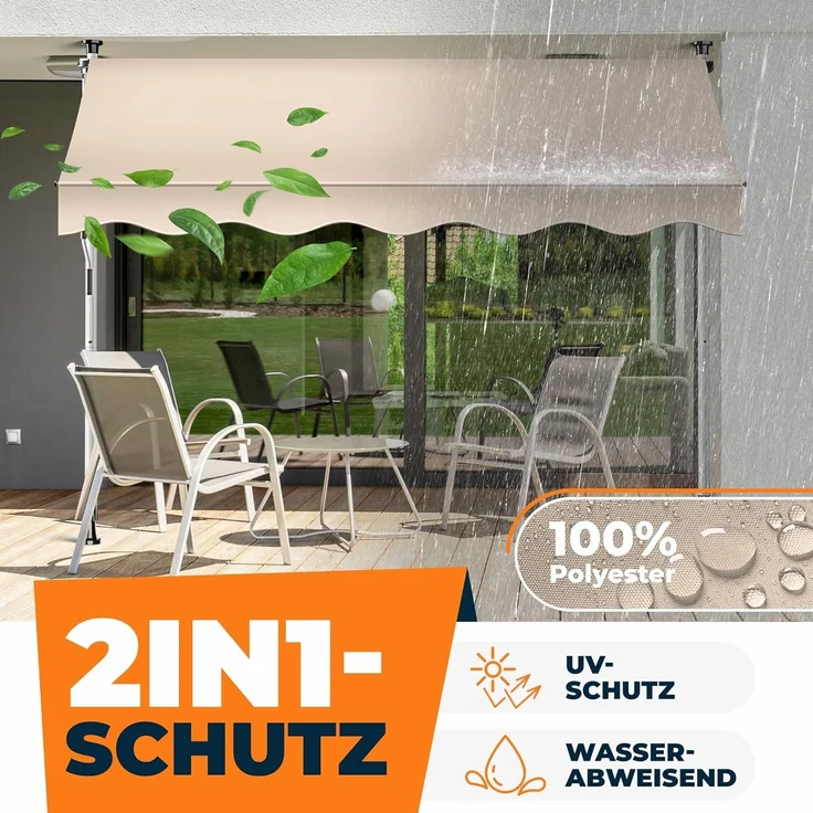 KESSER® Klemmmarkise mit Handkurbel & LED Lichterkette | Balkonmarkise ohne Bohren | Markise UV-beständig höhenverstellbar & wasserabweisend | Sonnenschutz für Balkon Terrasse & Garten Beige, 200cm – Bild 4