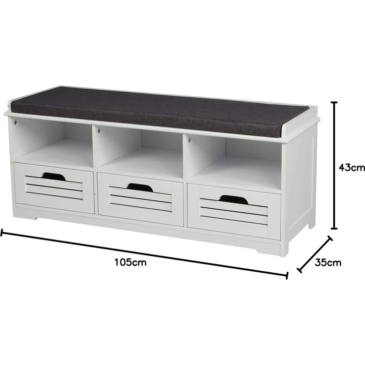 HTI-Line Schuhschrank Schuhbank mit 3 Schubladen Kara (Stück, 1-St, 1 Schuhbank inkl. Sitzkissen) Schuhregal Schuhschrank Sitzbank – Bild 2