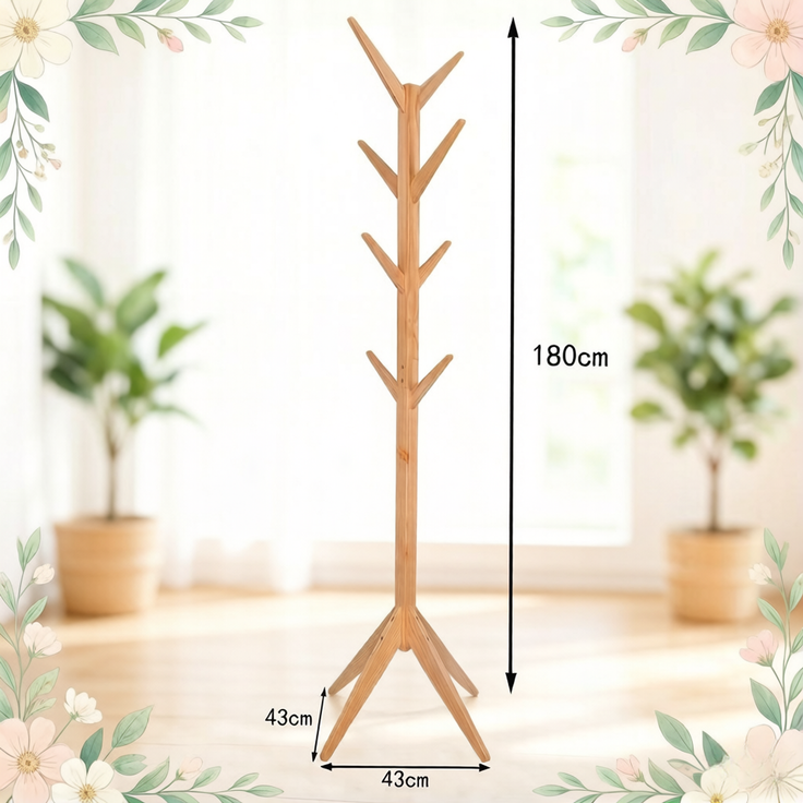 Faumrta Modernes Design Mantelhalter,Holz Mantelhalter,Wohnzimmer Mantelhalter(nur mit Mantelhalter)43CM*43CM*180CMNaturalMassivholz – Bild 7