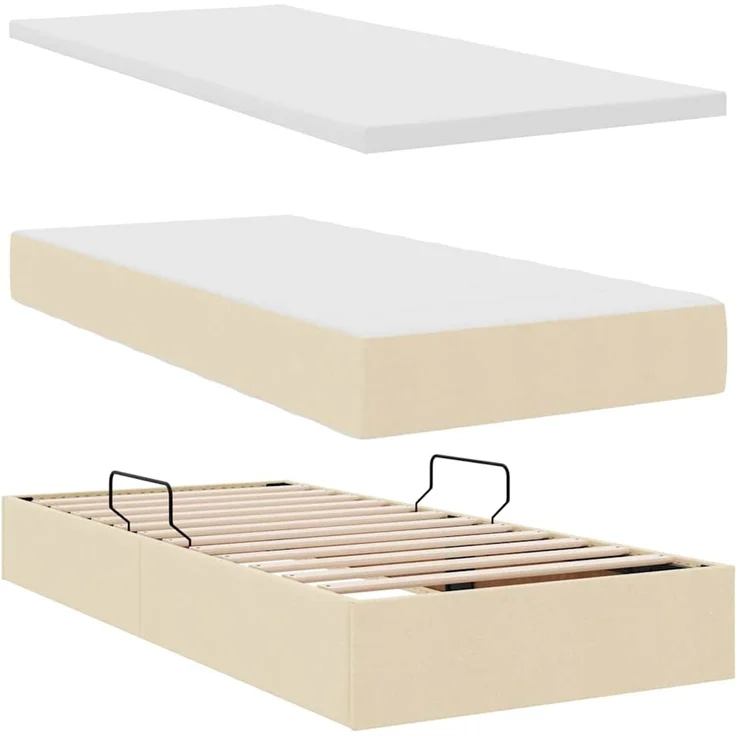 vidaXL LED-Speicherbett mit Matratze Creme 100 x 200 cm Stoff 3371128 – Bild 9