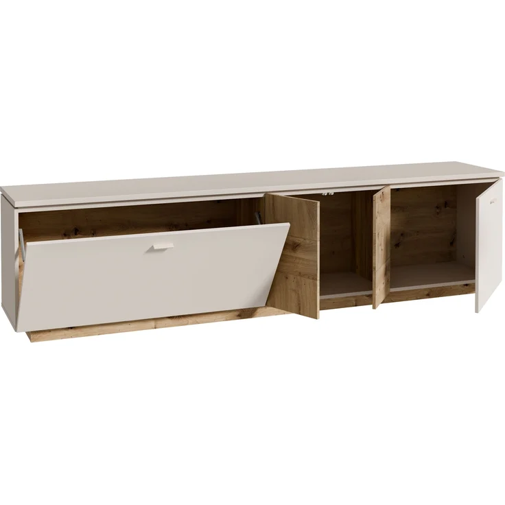 Lowboard >LOUOTO< 2 Türen, 1 Klappe, sandfarbig/Artisan Eiche - 224,8x57,7x41,6cm BxHxT – Bild 5