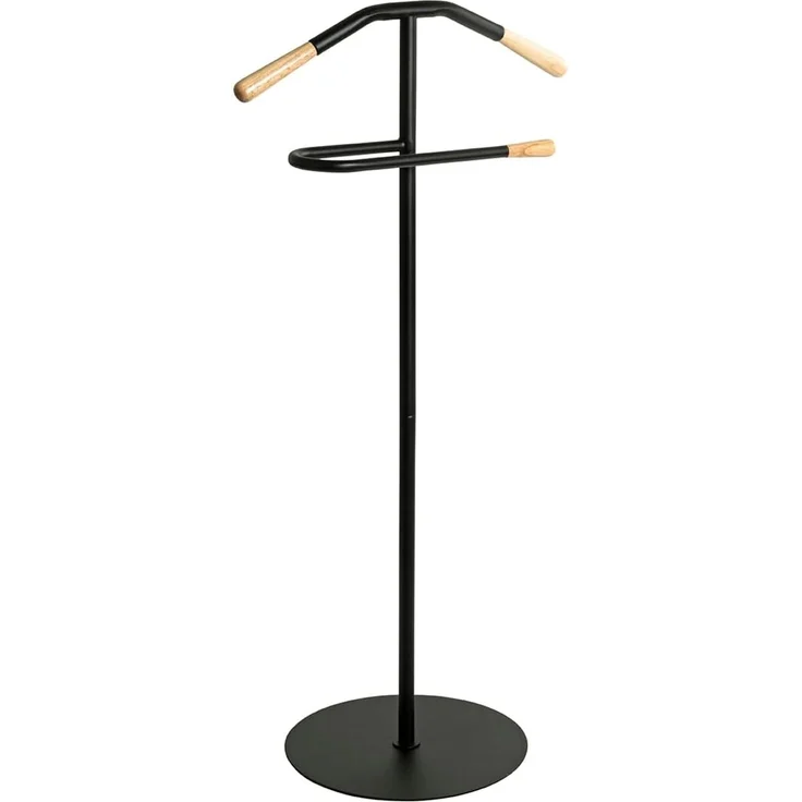 Haku Herrendiener aus Stahlrohr mit Massivholz-Anbauteilen in schwarz-natur, 50x34x105 cm – Bild 1