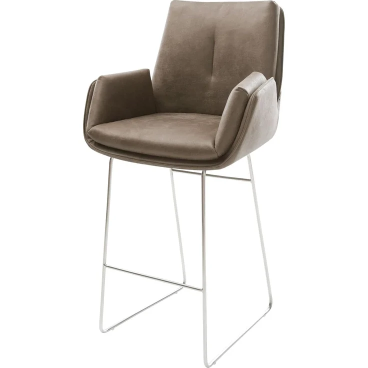 Barstuhl Clea-Flex Mikrofaser Taupe Vintage Kufengestell Edelstahl Silberfarben – Bild 1