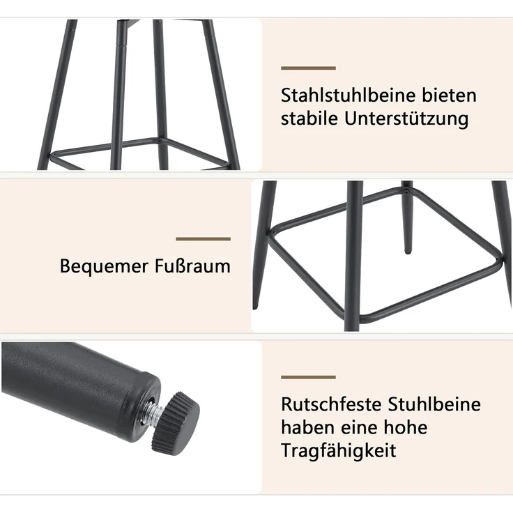 Barhocker 96x39x39 cm im 1er-Set, Windsor-Rücken, gepolsterter PU-Sitz, Schwarz – Bild 7