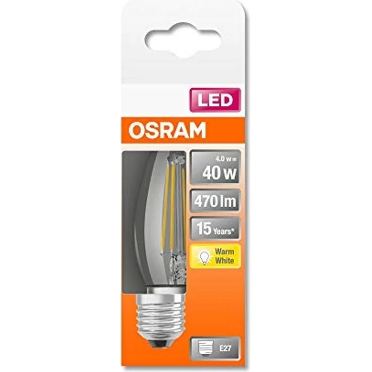 OSRAM Filament LED Lampe mit E27 Sockel, Kerzenform, Warmweiss (2700K), 4 W, Ersatz für 40-W-Glühbirne, LED Retrofit CLASSIC B – Bild 2
