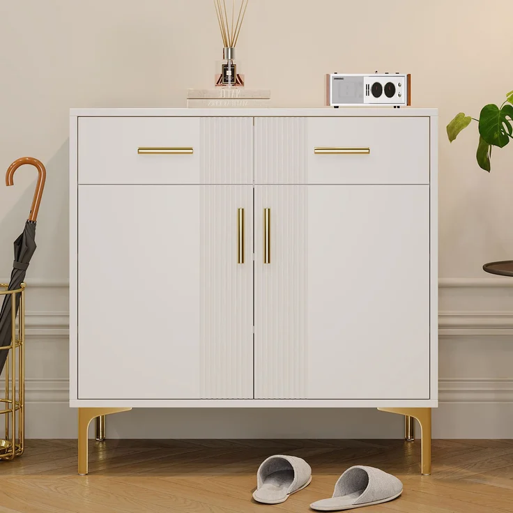 Moderner Schuhschrank mit Schubladen Landhausstil Weiß 80cm Breite Stauraum für Flur und Diele Garderobe Schuhkommode Schuhregal mit Türen und Schubladen für bis zu 20 Paar Schuhe mit Kippsicherung, 79.5cmx35cmx80cm, Weiß – Bild 1