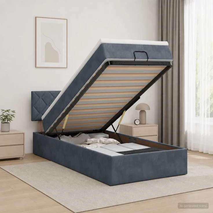 vidaXL Ottoman-Bett mit Matratze und LED Dunkelgrau 80 x 200 cm Samt 3457174 – Bild 4