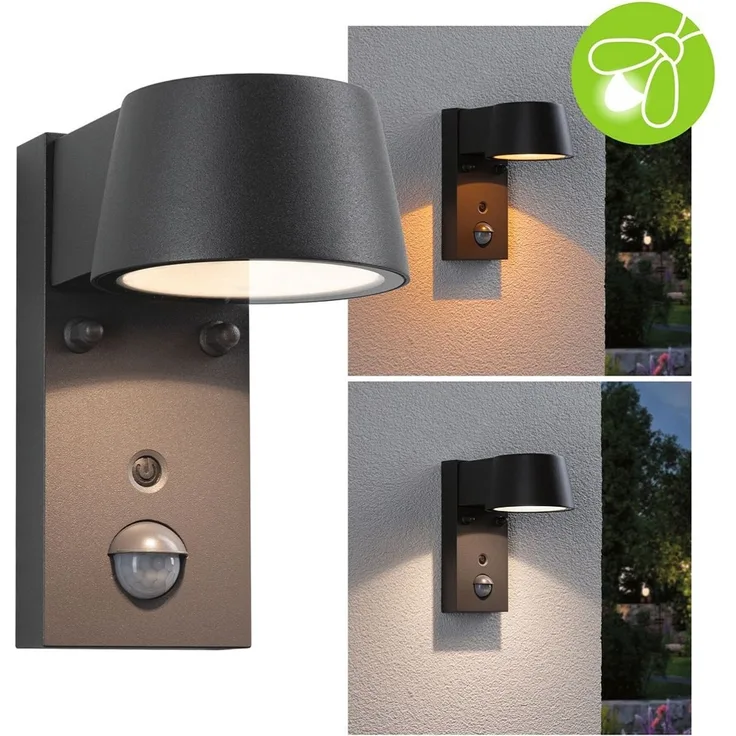 Paulmann 94714 LED Außenwandleuchte Capea Schwarz IP44 mit Sensor Goldlicht