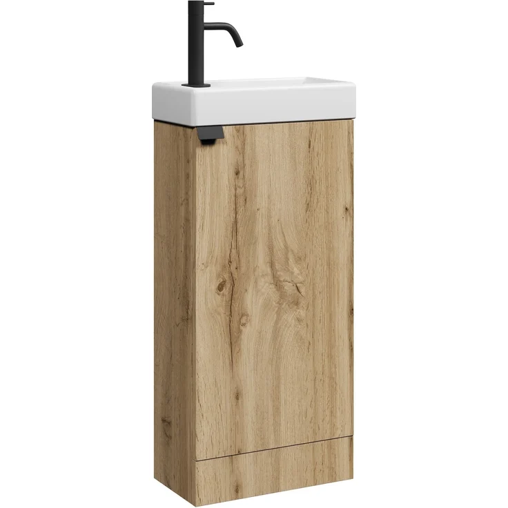 Badplaats Gäste-WC Waschtisch Set Orion 40 x 22 cm Eiche - Badmöbel Set mit Waschbecken und Stehende Unterschrank, mit Soft-Close – Bild 1