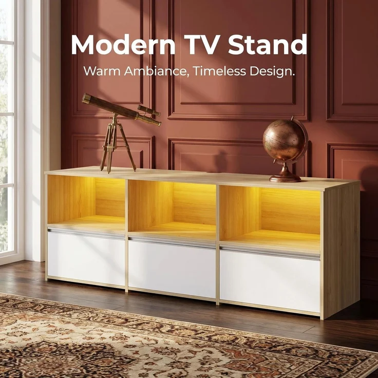 Halupeit 144 cm breiter TV-Schrank mit Doppeltür, geeignet für einen 65-Zoll-Fernseher, mit verstellbaren Einlegeböden, weiß, 144 × 40,5 × 50,5 cm – Bild 6