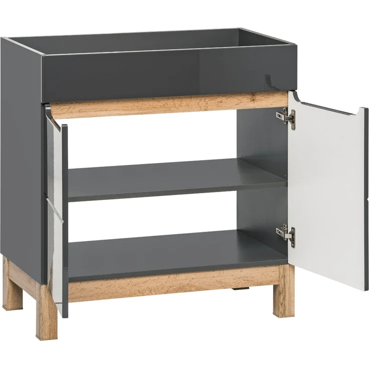 Waschplatz Set 2-teilig mit Keramik Waschtisch 60 cm SOLNA-56 Hochglanz grau & Spiegelschrank BxHxT ca.: 60 x 200 x 45 cm – Bild 4