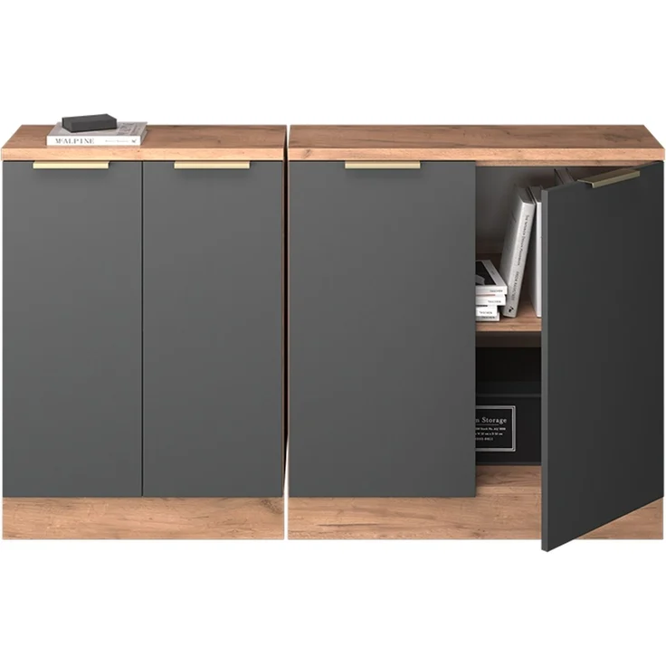 Küchenschrank für Dachschrägen R-Line Anthrazit-Gold 140 cm 2er Set Schrankkorpuss 60 cm Tiefe Vicco – Bild 5