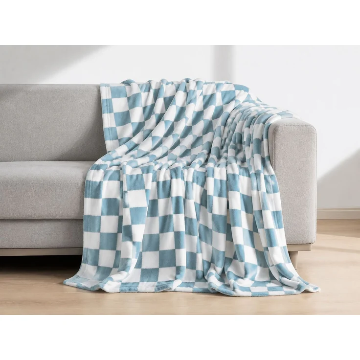 Flanell-Fleecedecke mit Karomuster für Sofa und Bett Blau-Weiß, 135x200 cm – Bild 2